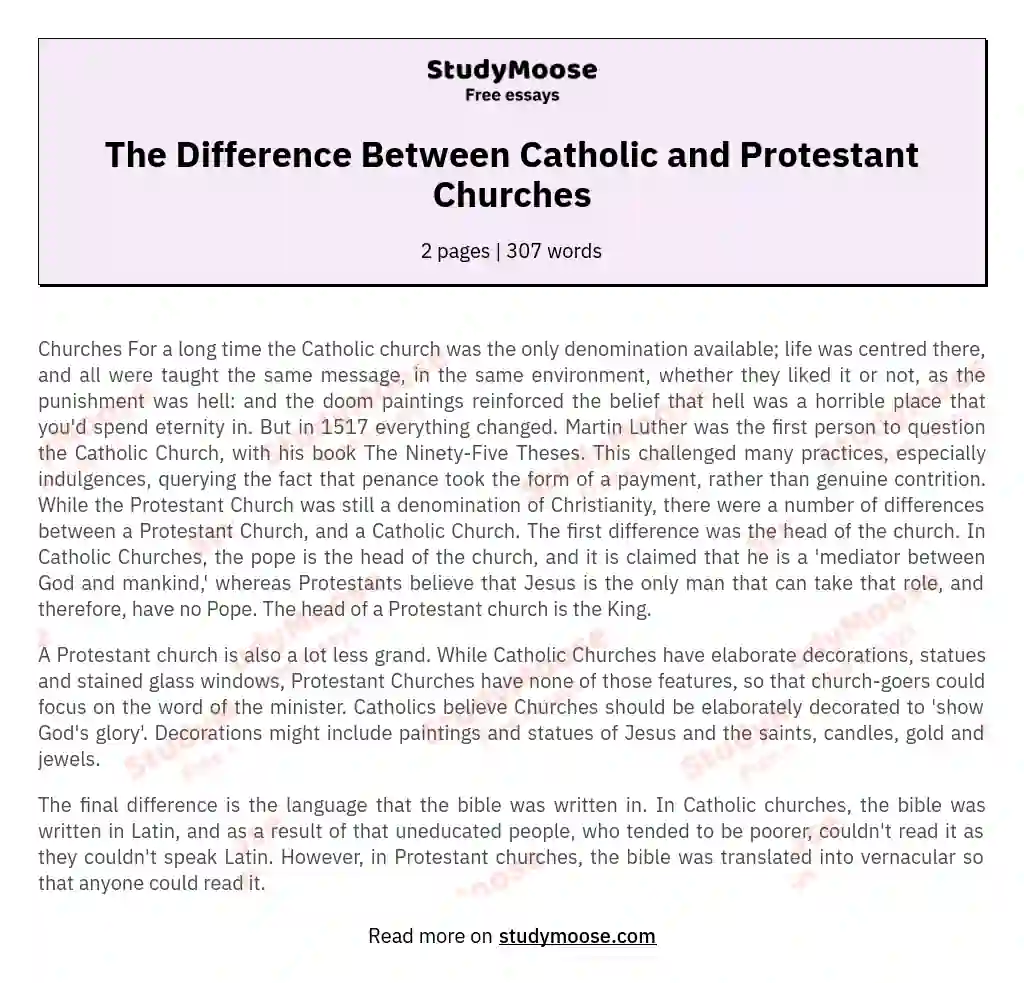 The Difference Between Catholic and Protestant Churches essay