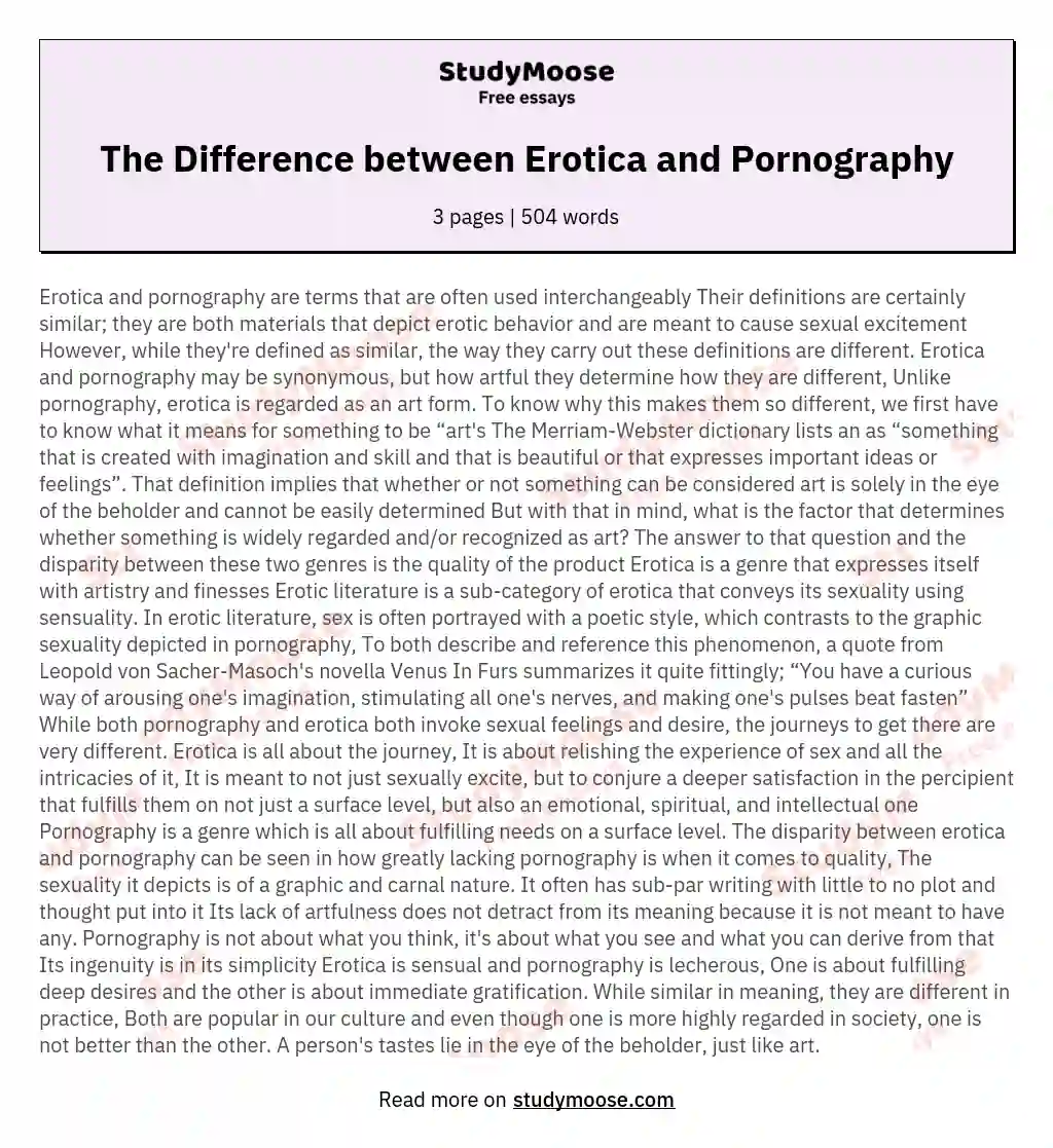 The Difference between Erotica and Pornography essay