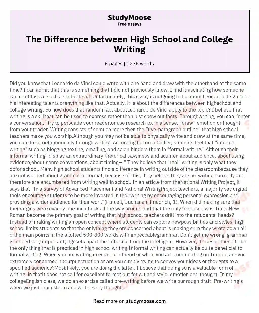 what is the difference between highschool and college