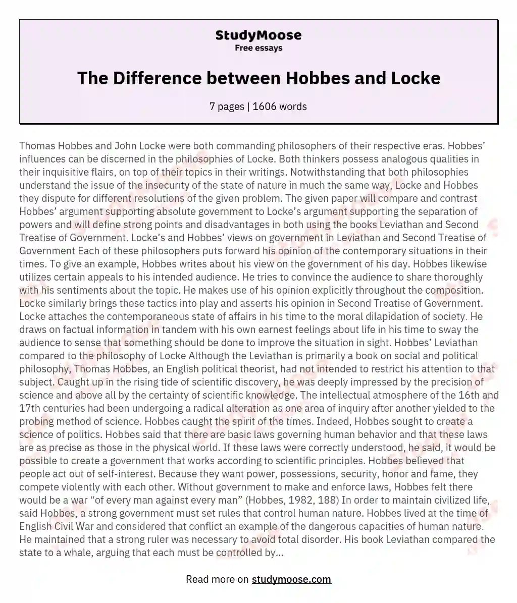 The Difference between Hobbes and Locke