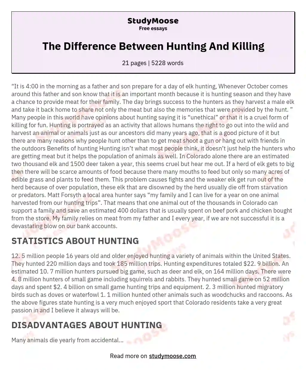 The Difference Between Hunting And Killing essay