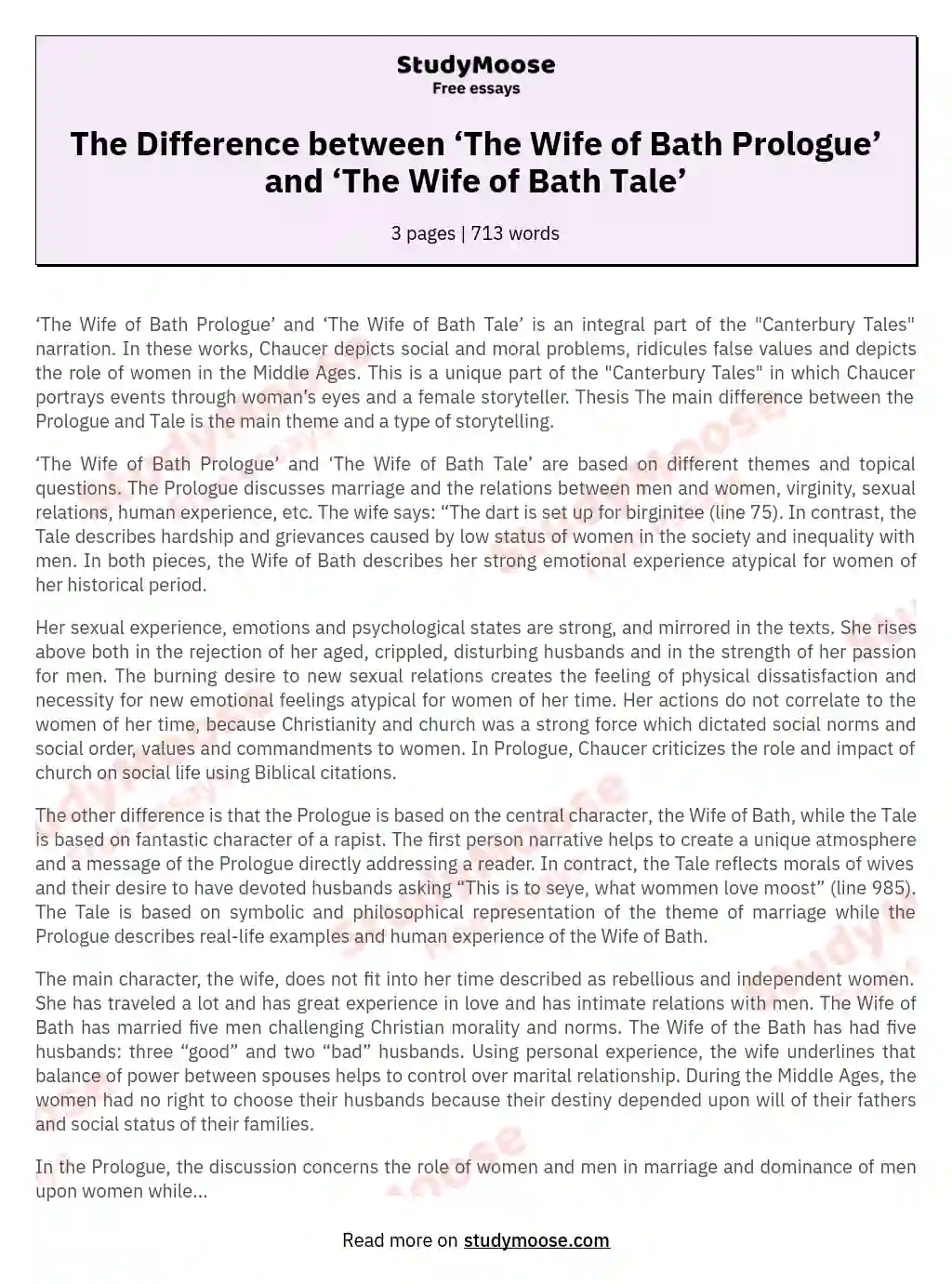 The Difference between ‘The Wife of Bath Prologue’ and ‘The Wife of Bath Tale’