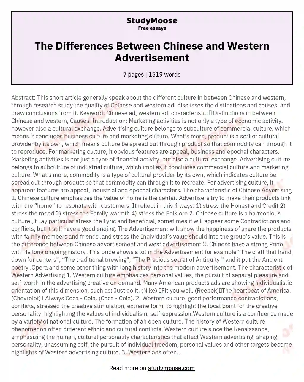 The Differences Between Chinese and Western Advertisement