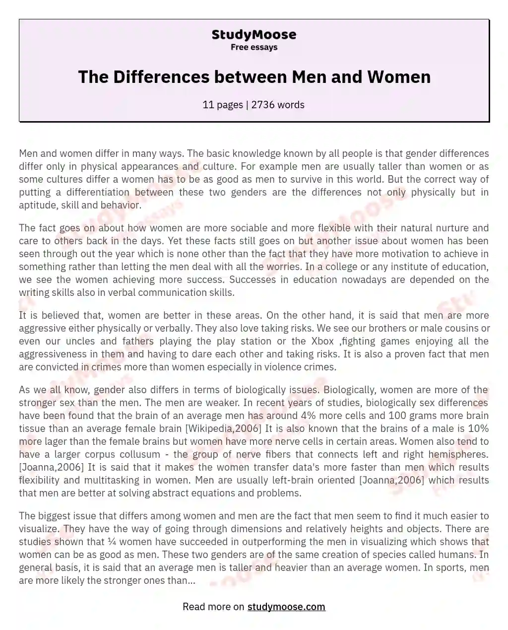 The Differences between Men and Women essay