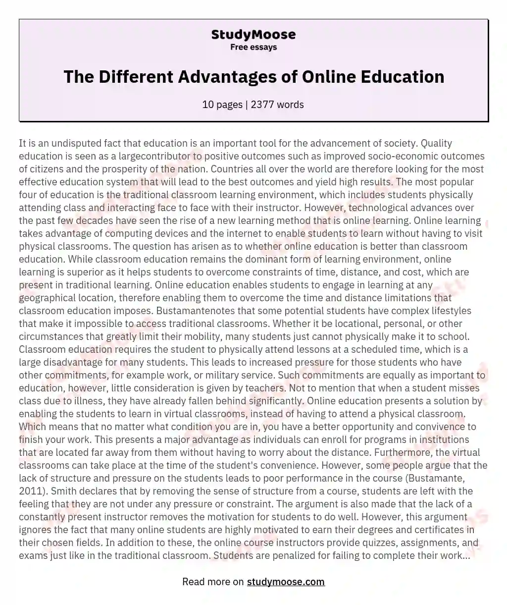 The Different Advantages of Online Education essay