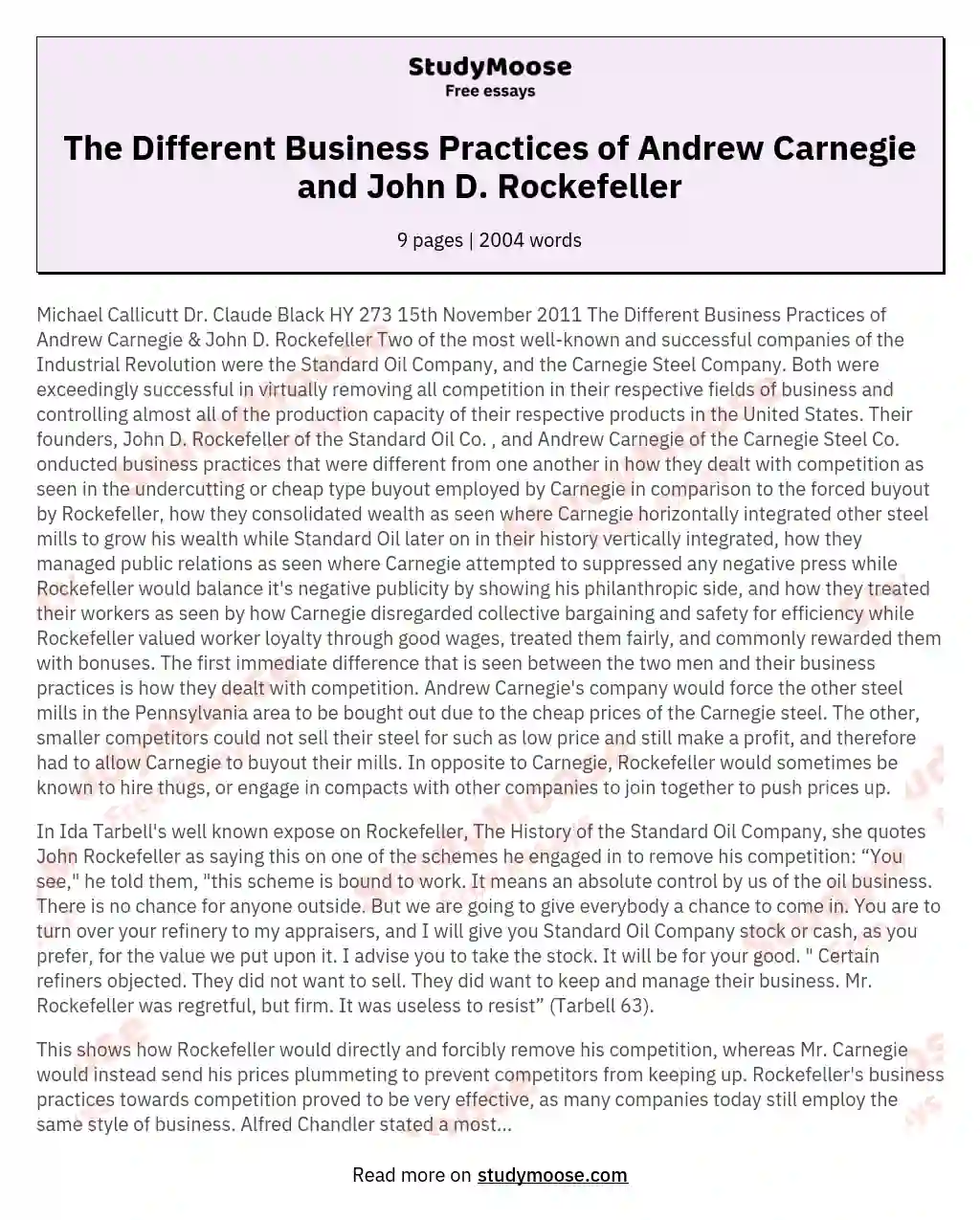 The Different Business Practices of Andrew Carnegie and John D. Rockefeller