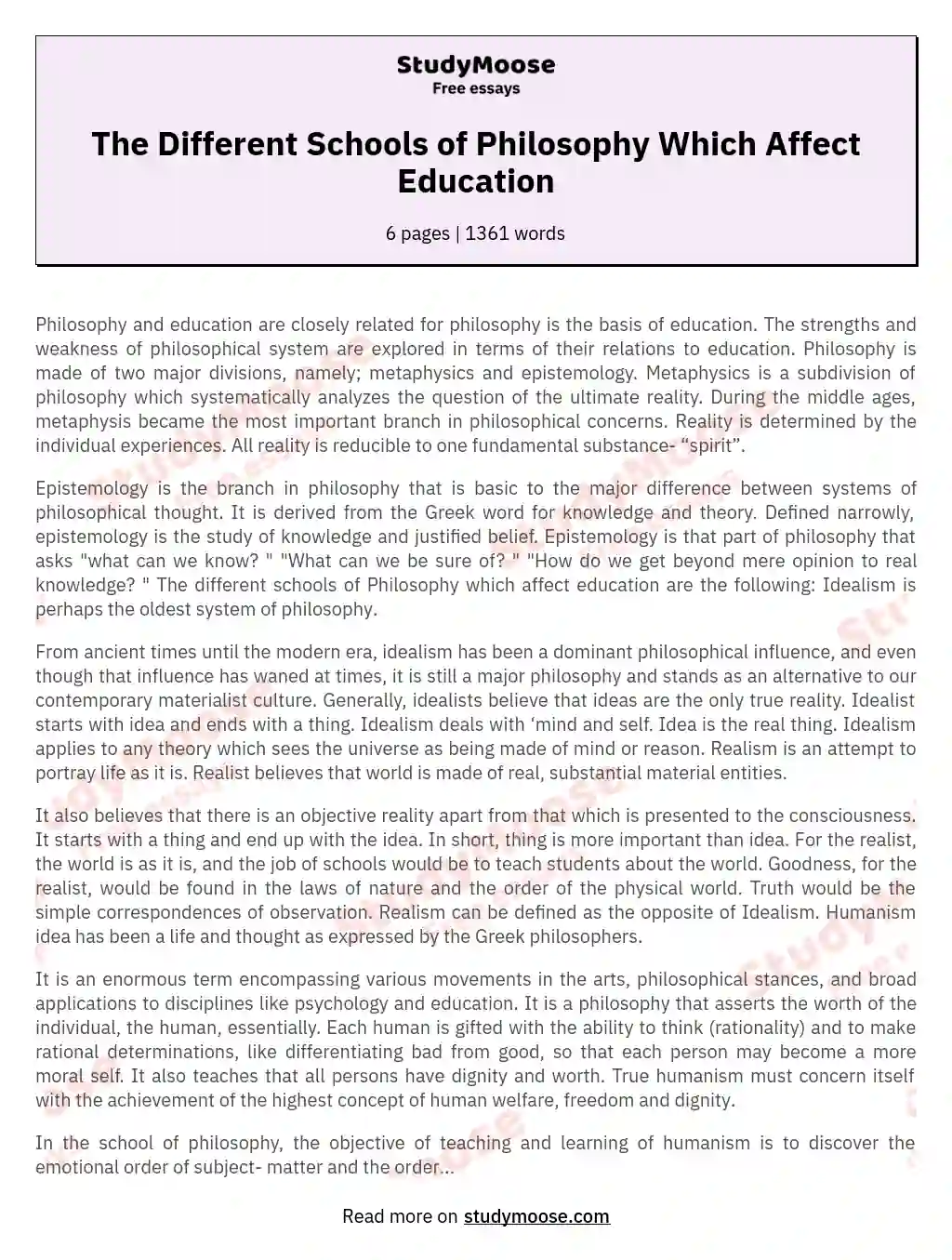 The Different Schools of Philosophy Which Affect Education essay
