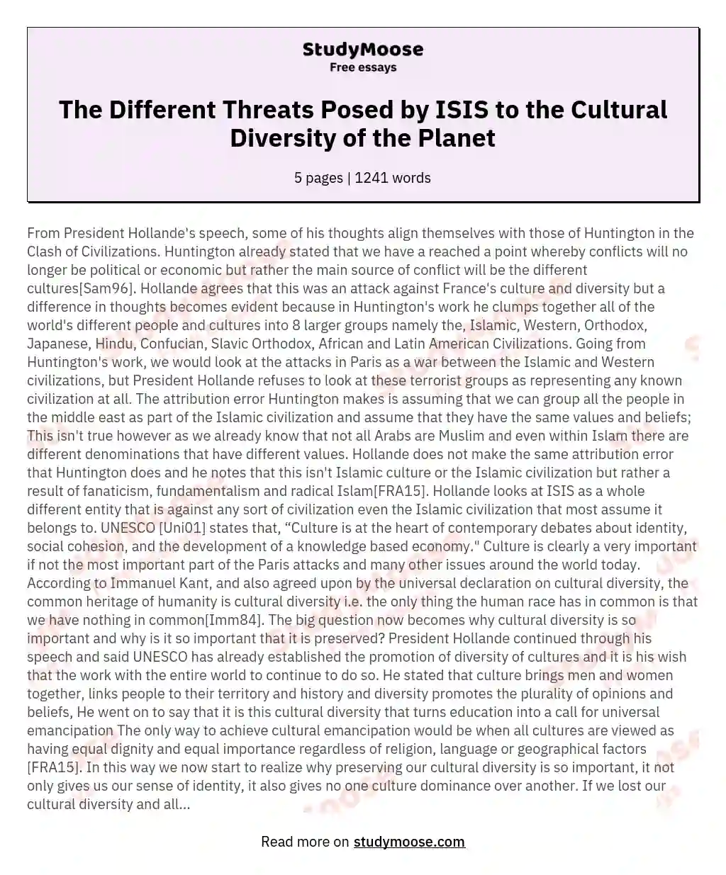 The Different Threats Posed by ISIS to the Cultural Diversity of the Planet essay