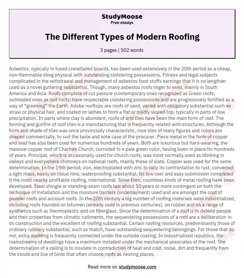 The Different Types of Modern Roofing essay