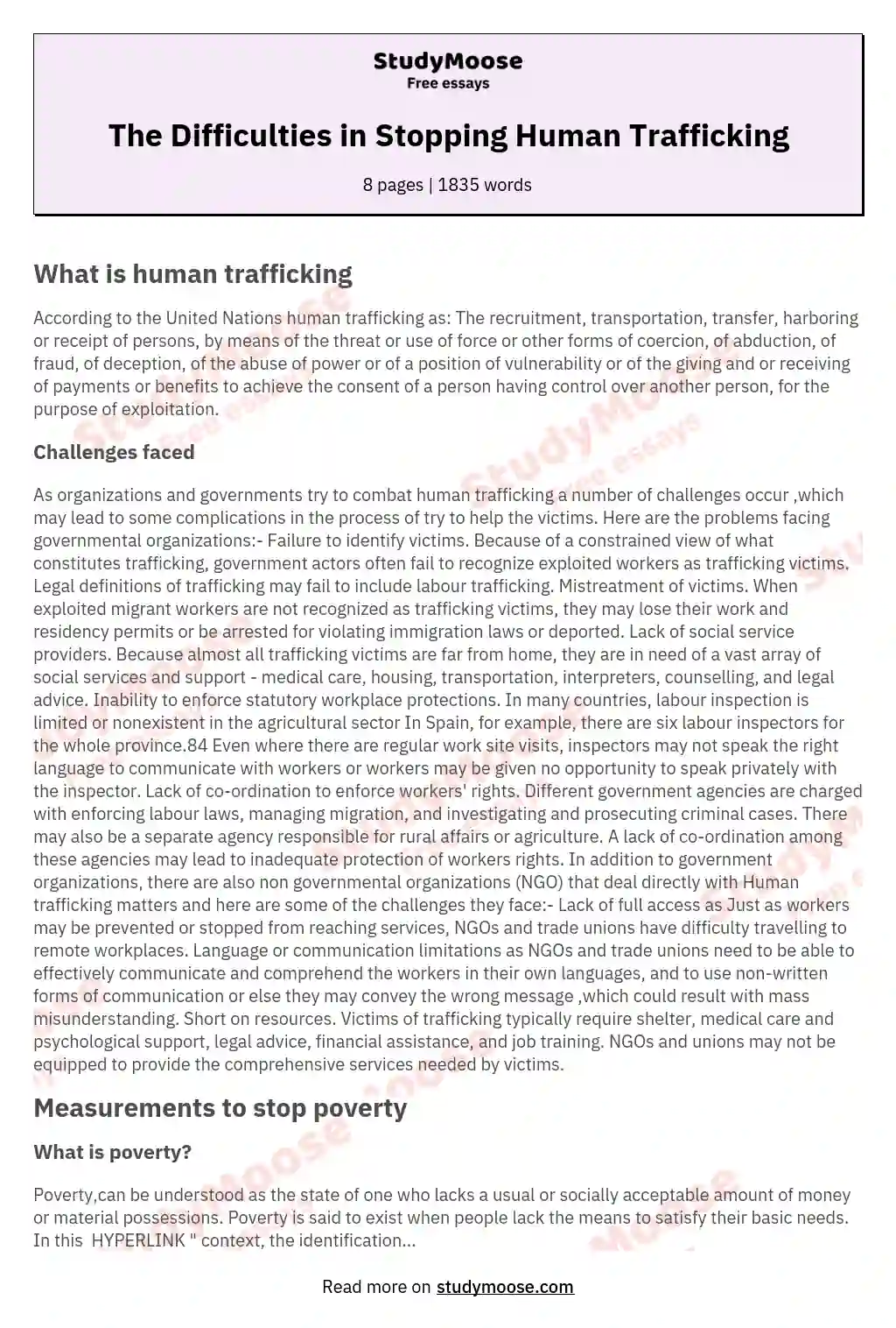 The Difficulties in Stopping Human Trafficking essay