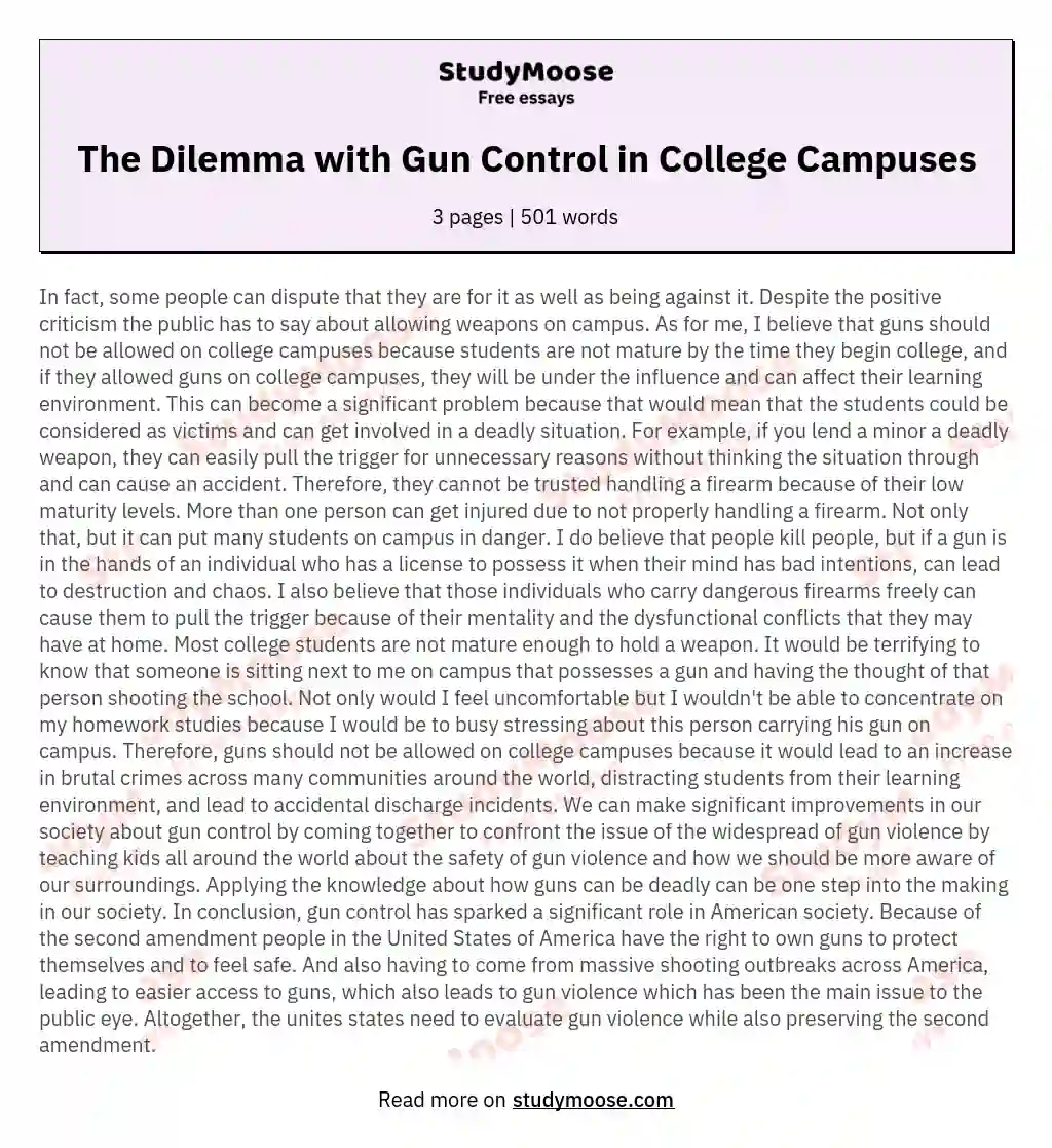 The Dilemma with Gun Control in College Campuses