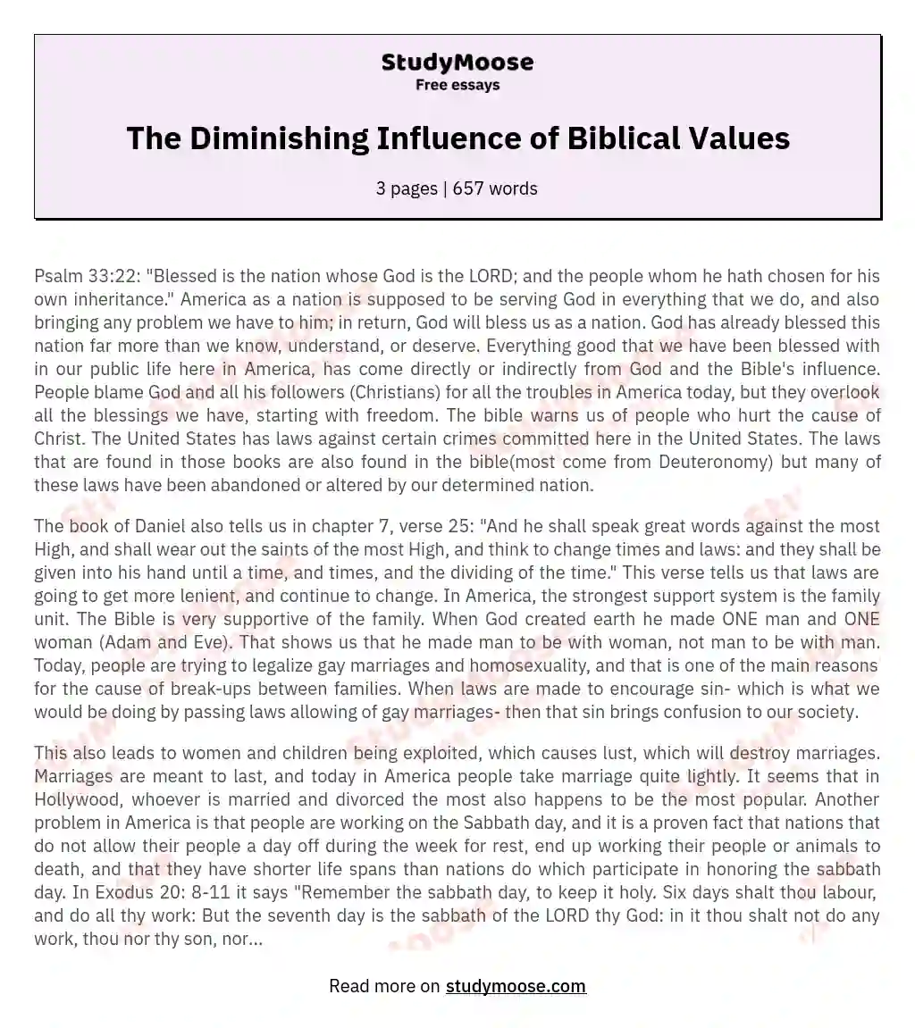 The Diminishing Influence of Biblical Values