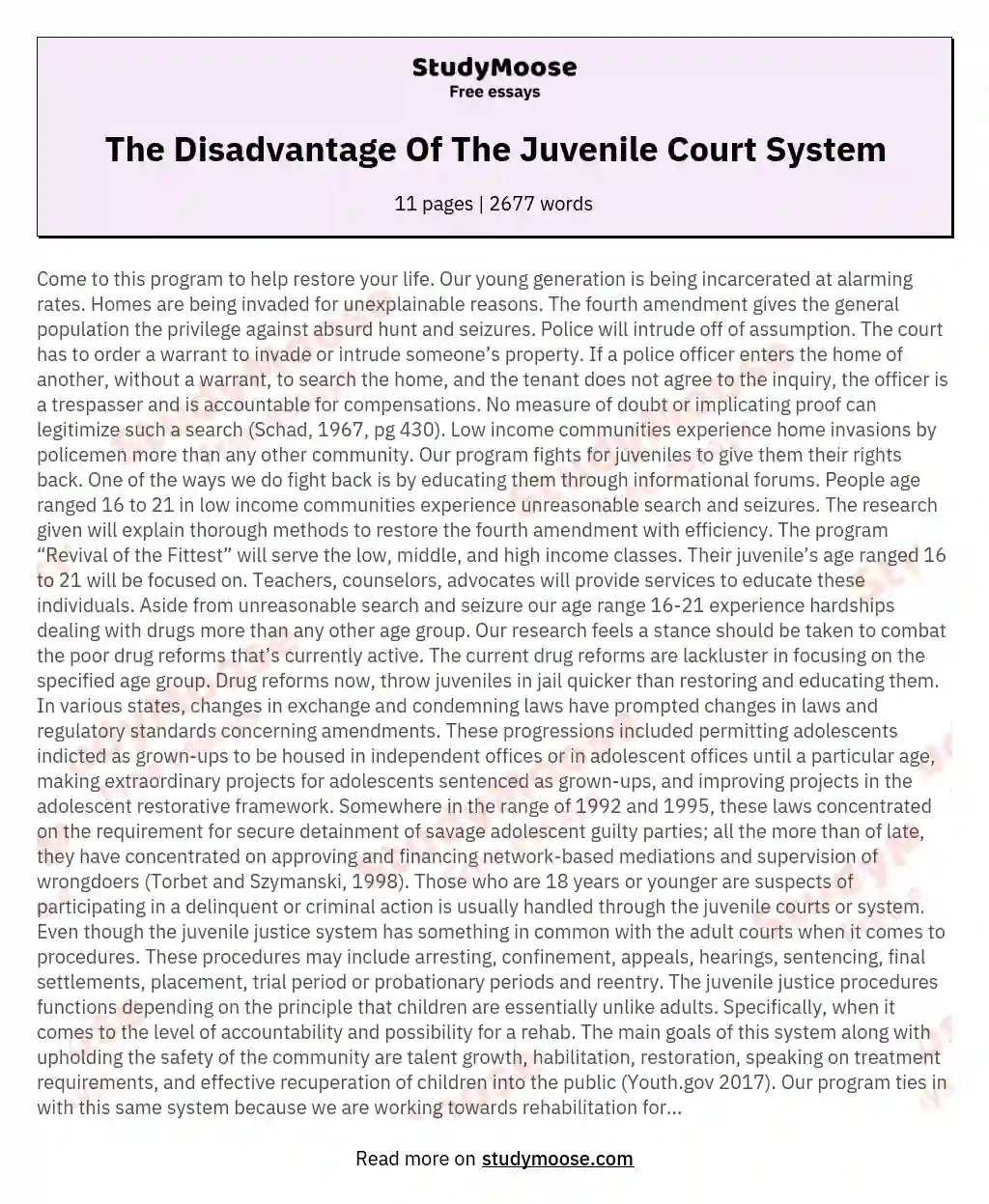 The Disadvantage Of The Juvenile Court System essay