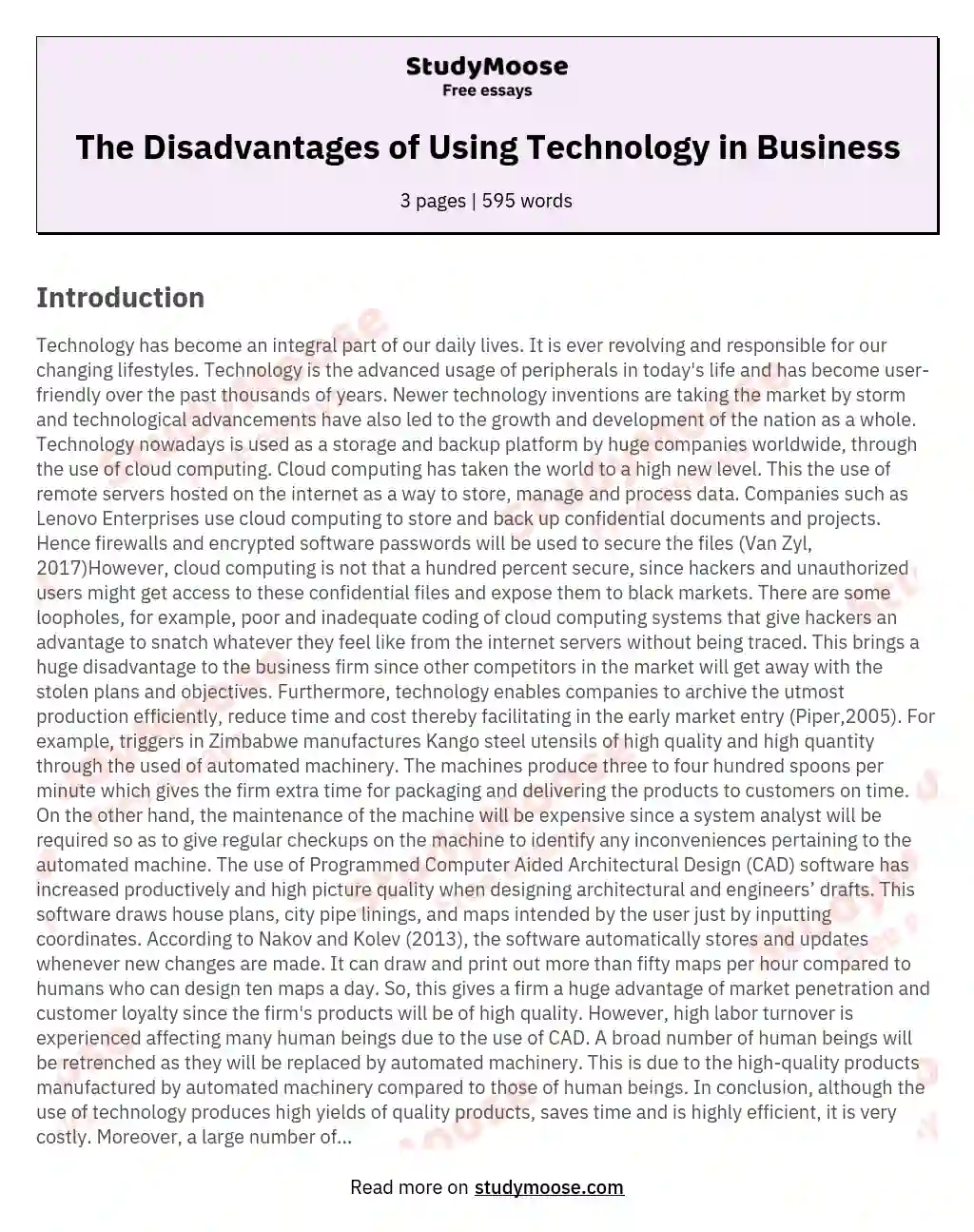 The Disadvantages of Using Technology in Business essay