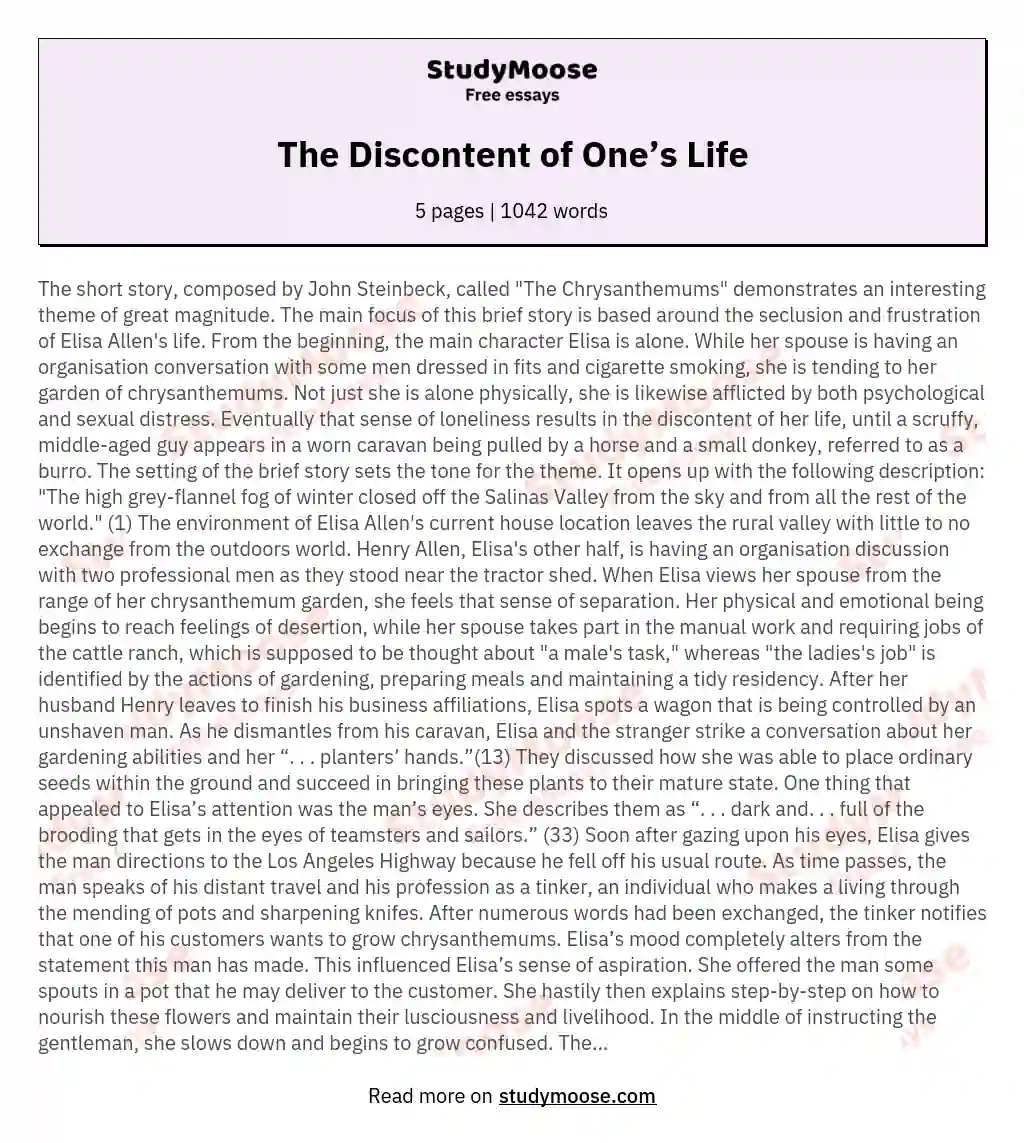 The Discontent of One’s Life