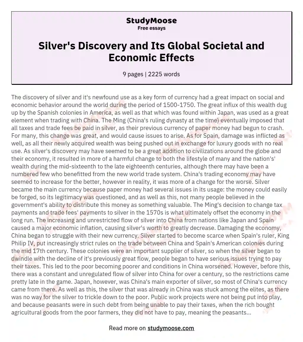 Silver's Discovery and Its Global Societal and Economic Effects essay
