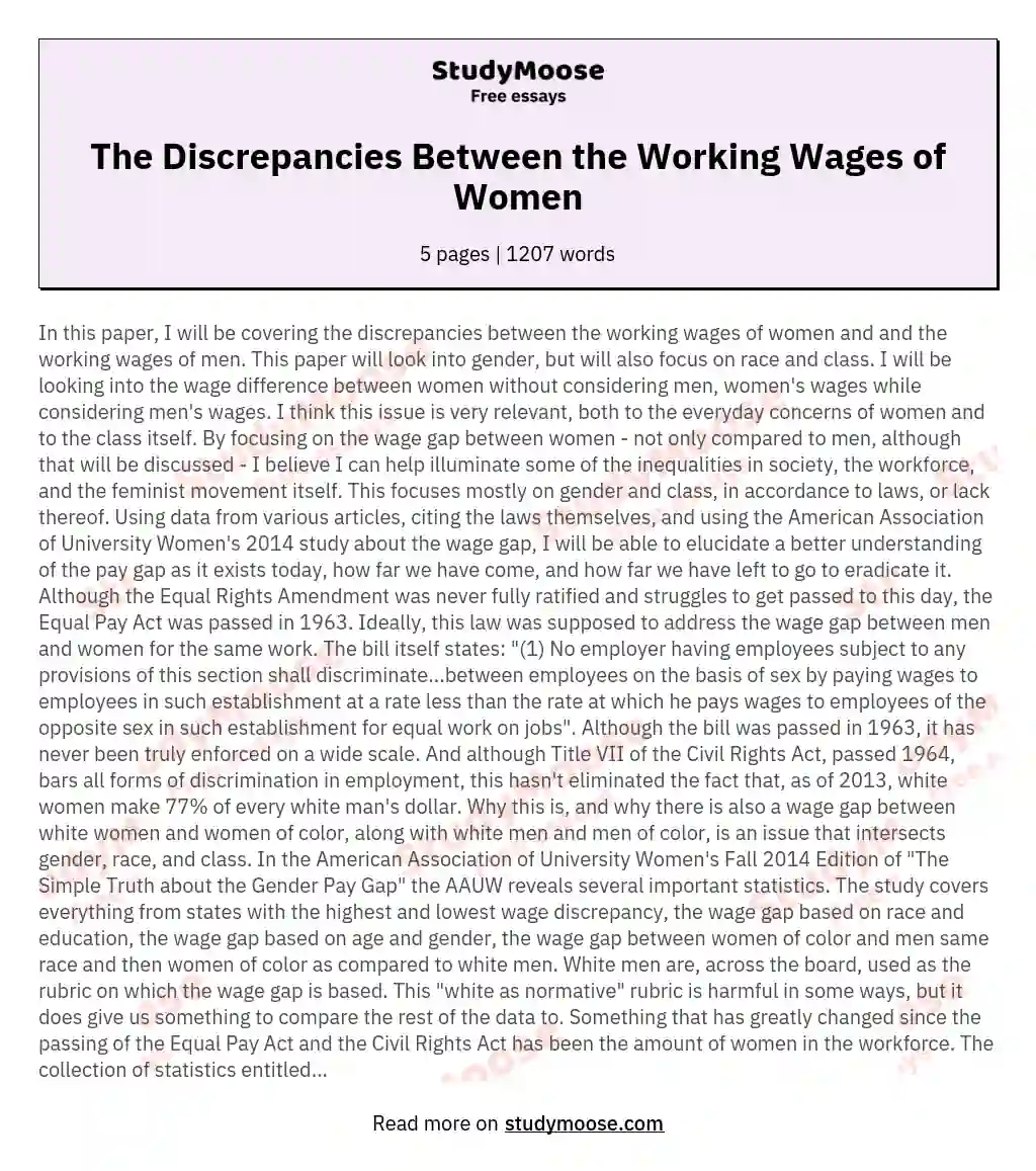 The Discrepancies Between the Working Wages of Women essay