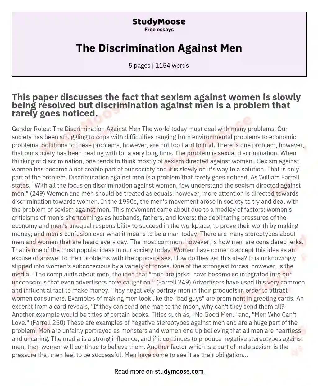 The Discrimination Against Men essay
