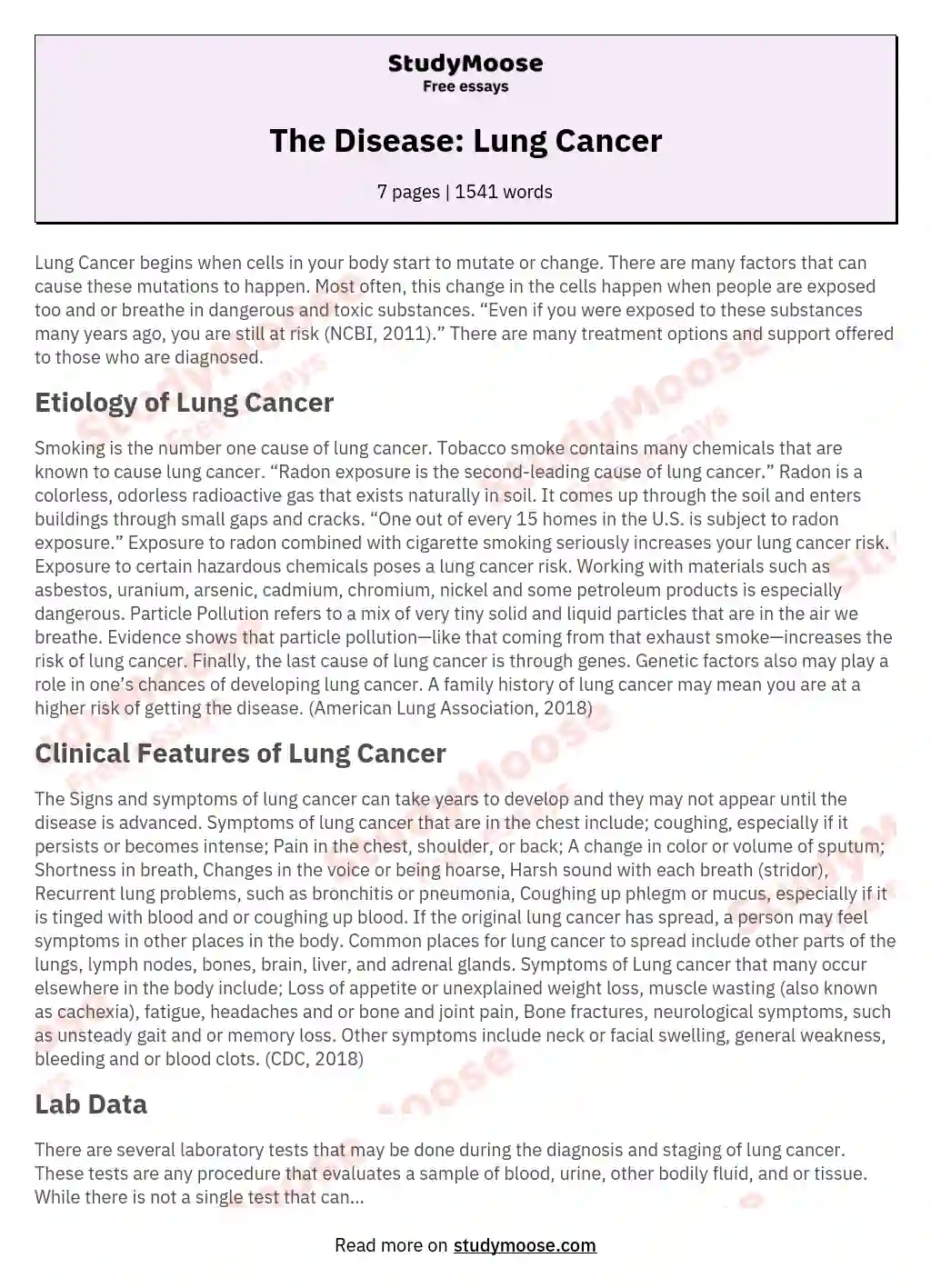 The Disease: Lung Cancer essay