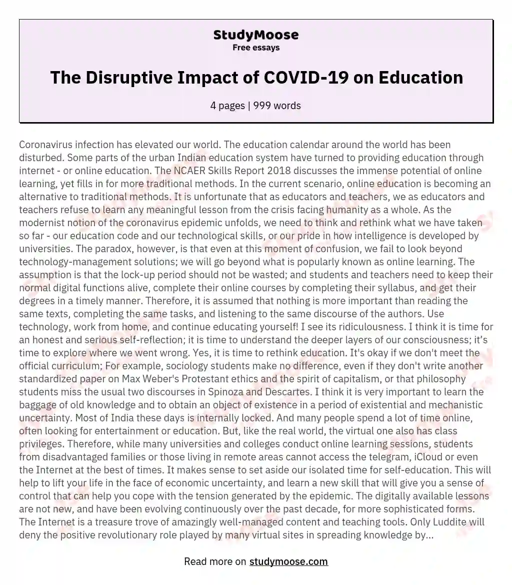 The Disruptive Impact of COVID-19 on Education
