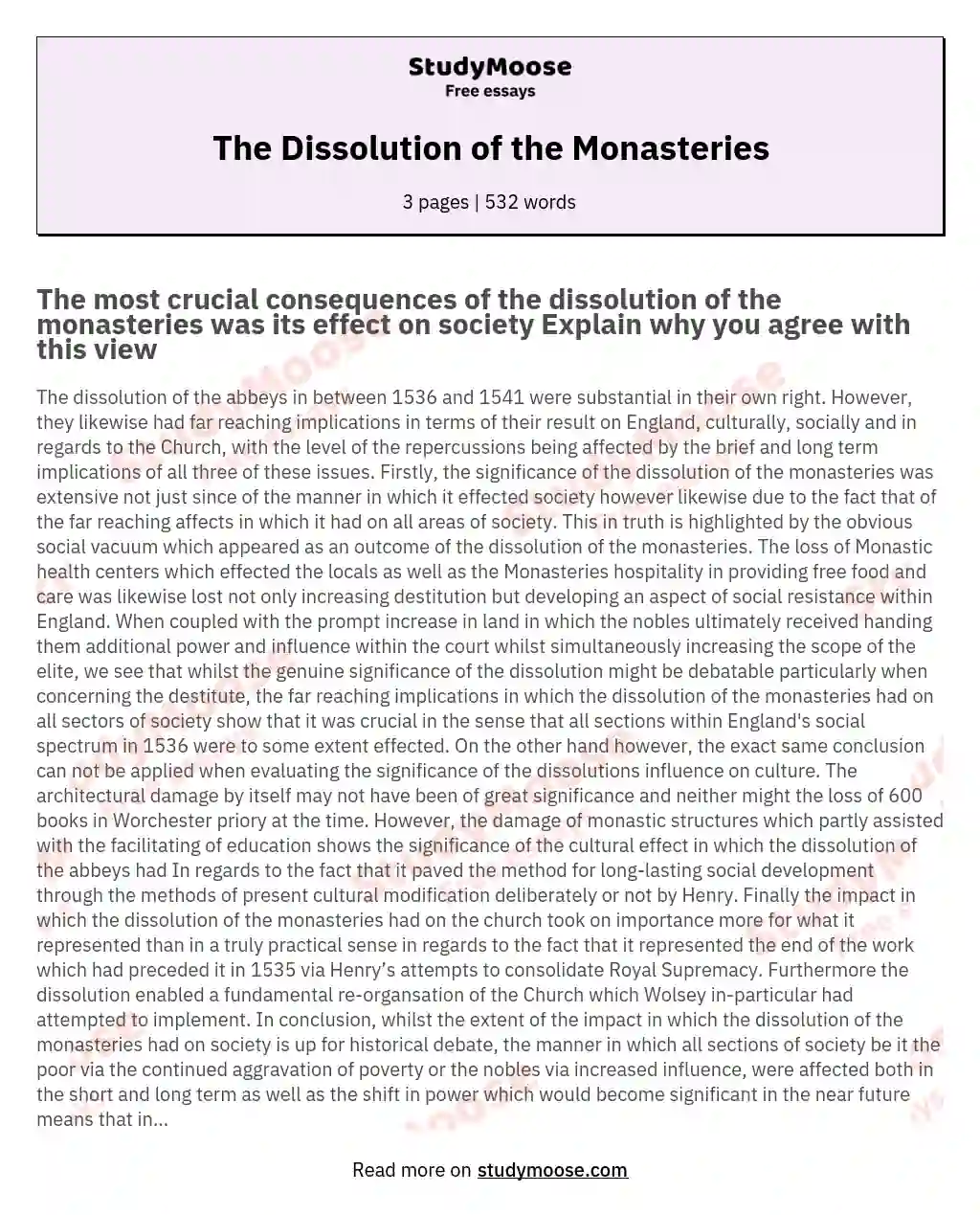 The Dissolution of the Monasteries essay