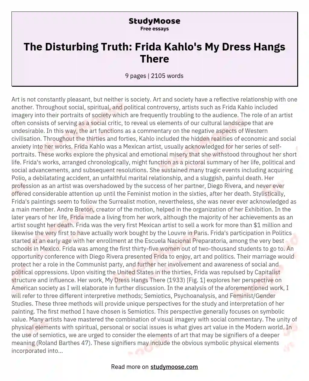 The Disturbing Truth: Frida Kahlo's My Dress Hangs There essay