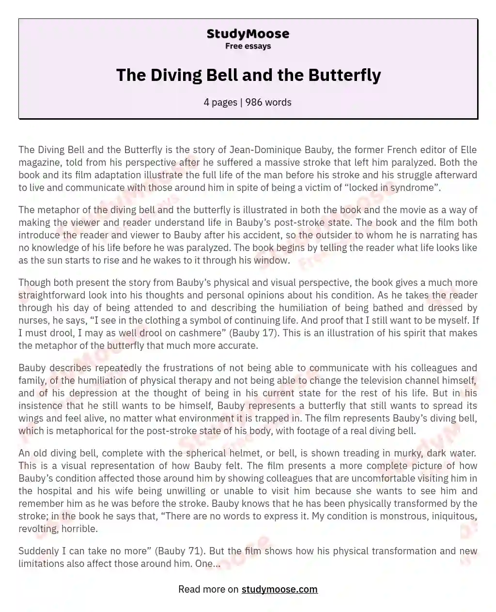 The Diving Bell and the Butterfly essay