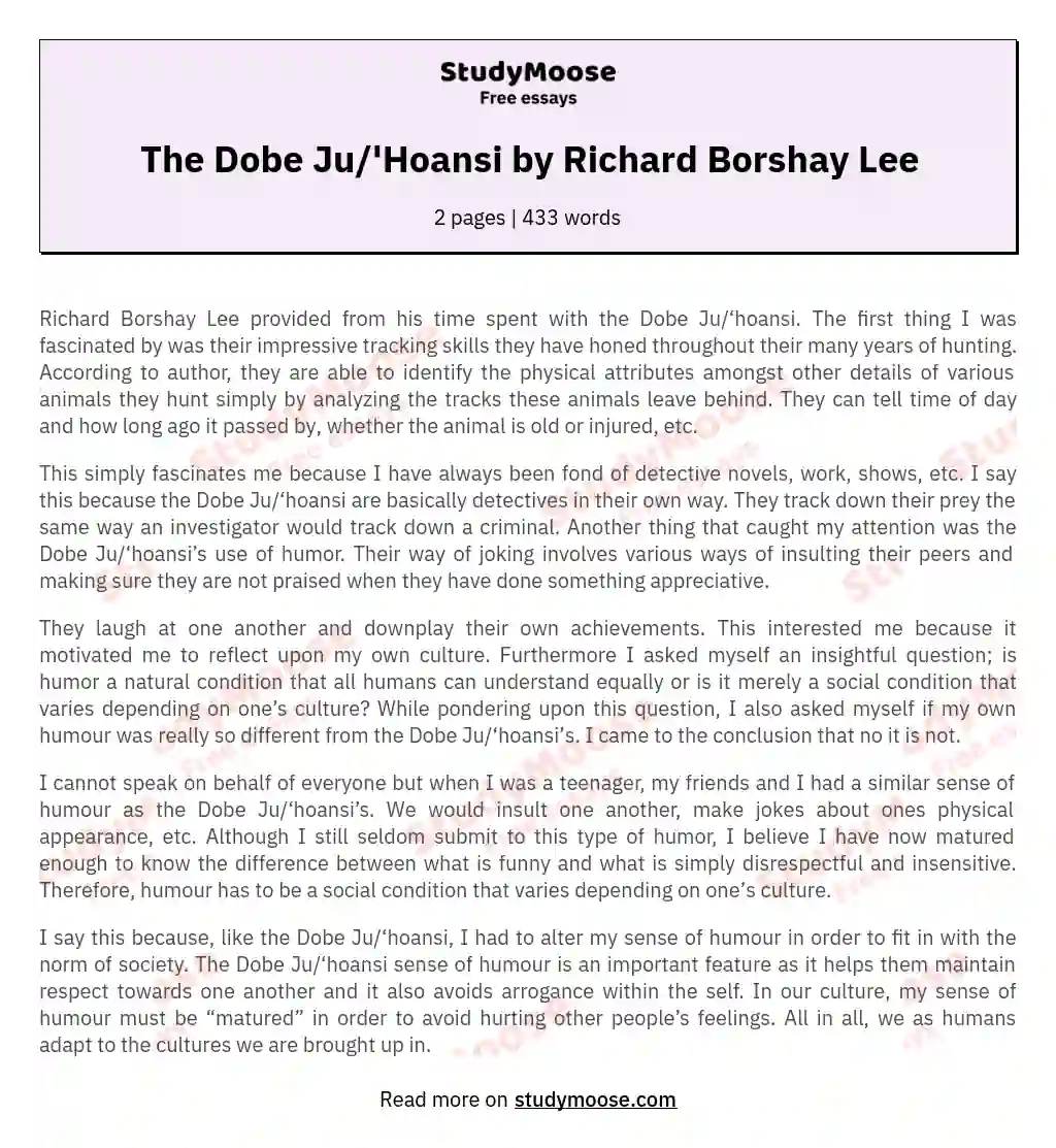 The Dobe Ju/'Hoansi by Richard Borshay Lee essay