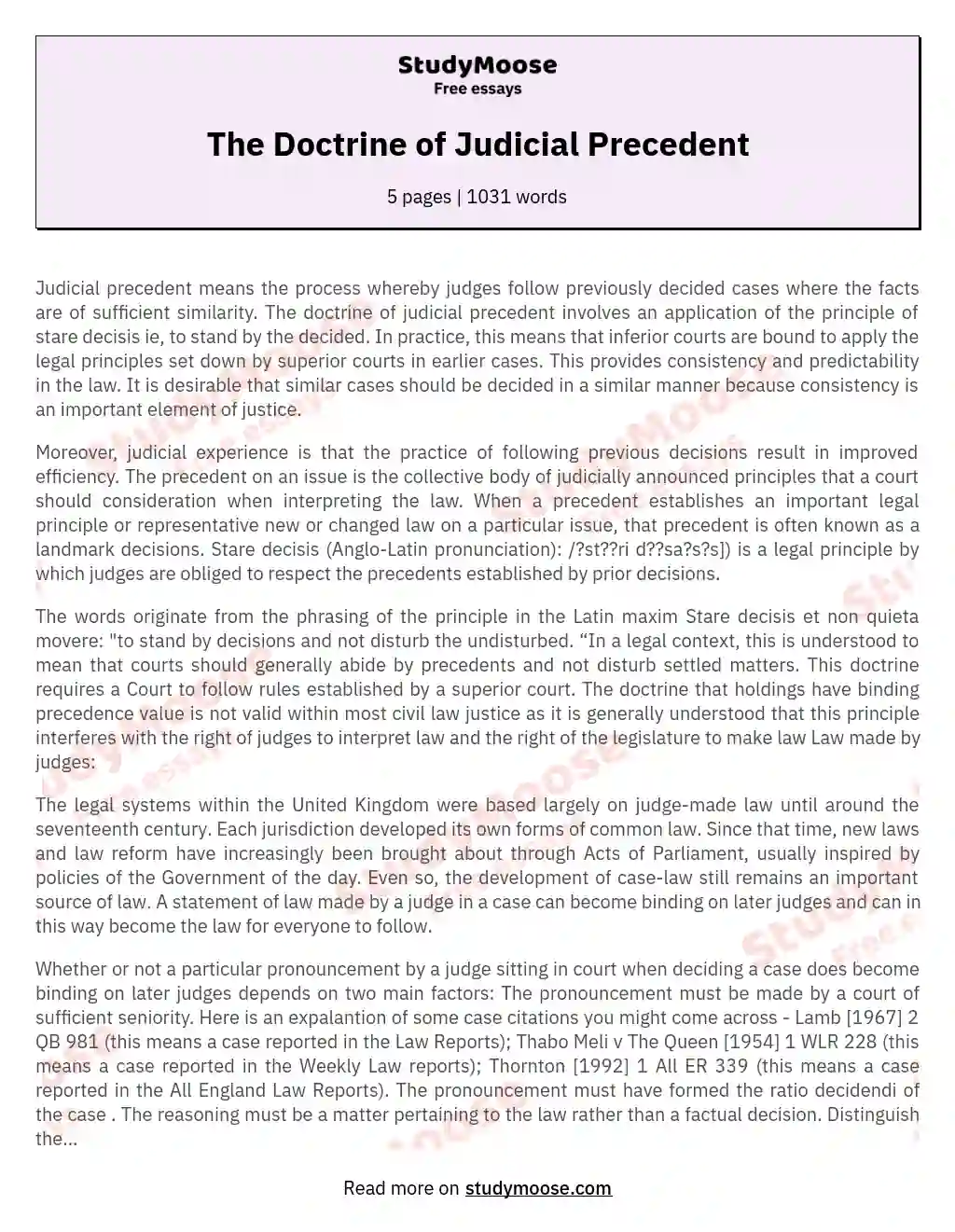 doctrine of judicial precedent essay