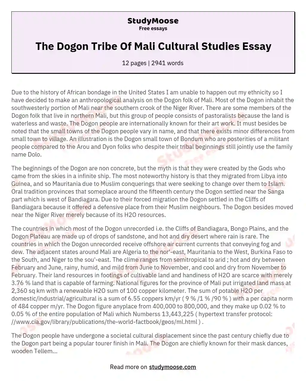 The Dogon Tribe Of Mali Cultural Studies Essay essay