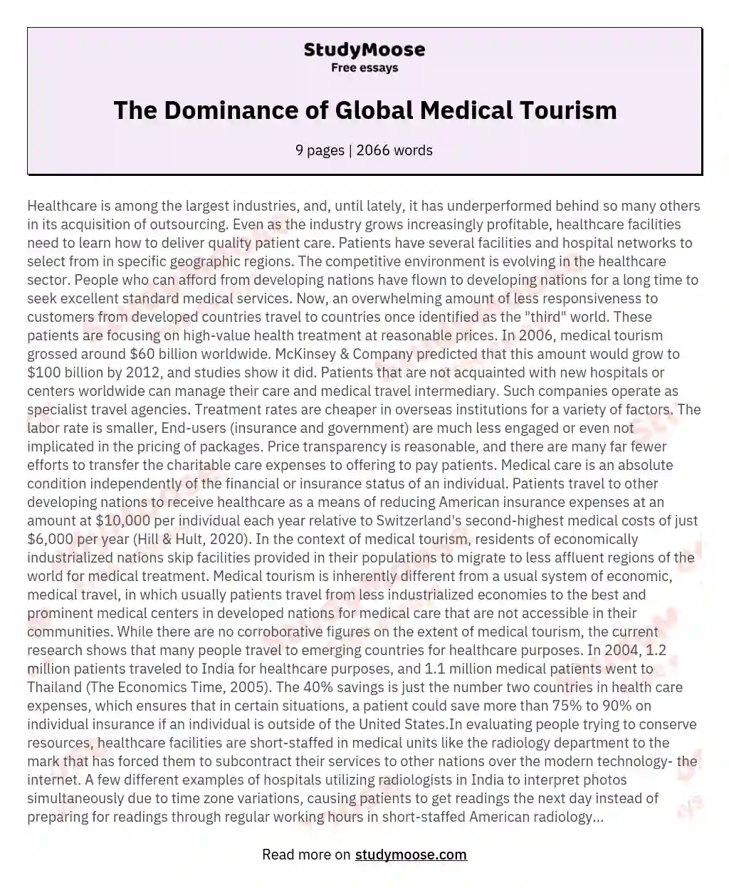The Dominance of Global Medical Tourism essay