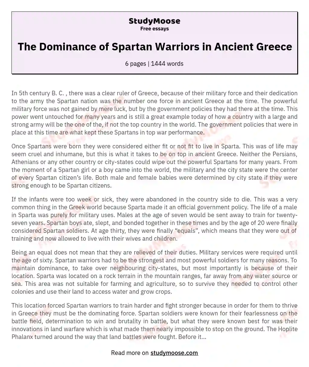 Spartan Military Dominance in Ancient Greece essay