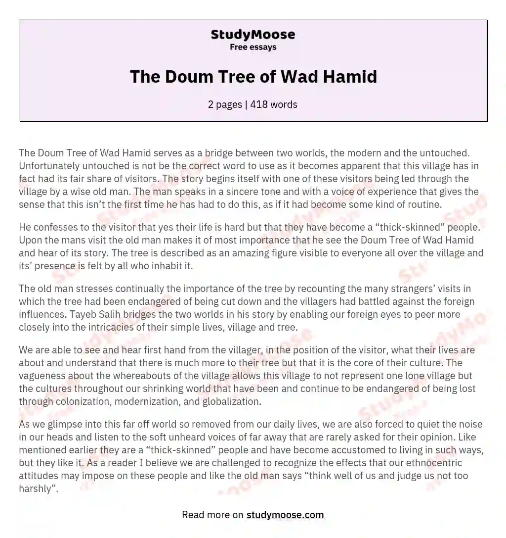 The Doum Tree of Wad Hamid essay