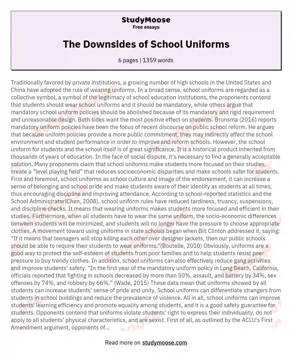 The Downsides of School Uniforms essay