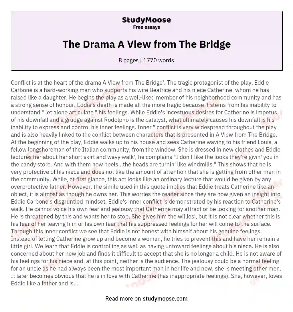 The Drama A View from The Bridge essay