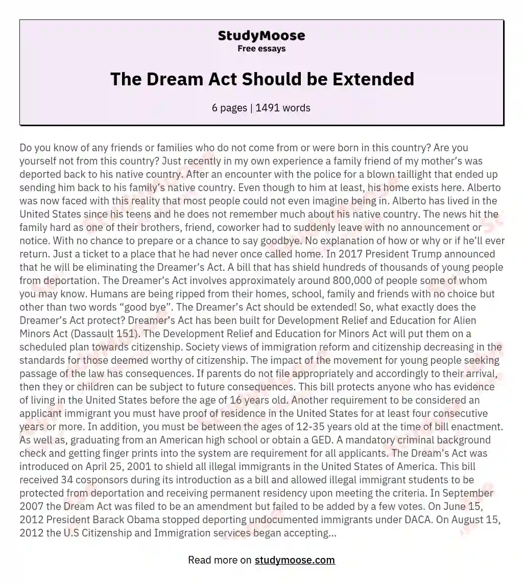 The Dream Act Should be Extended essay