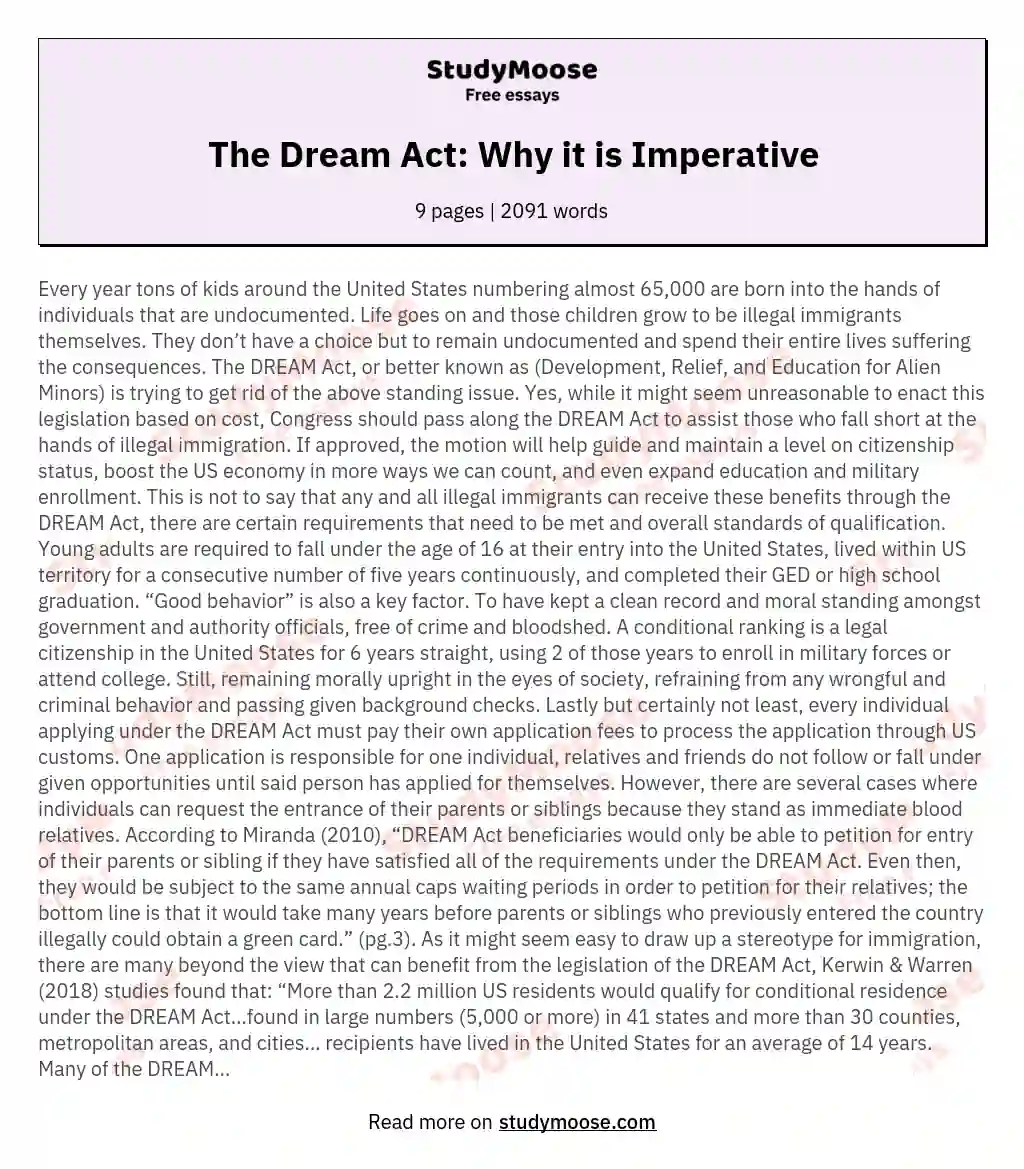The Dream Act: Why it is Imperative