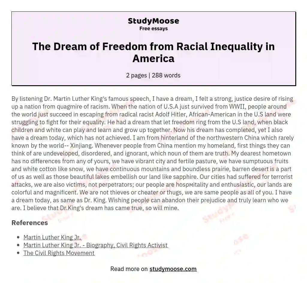The Dream of Freedom from Racial Inequality in America essay
