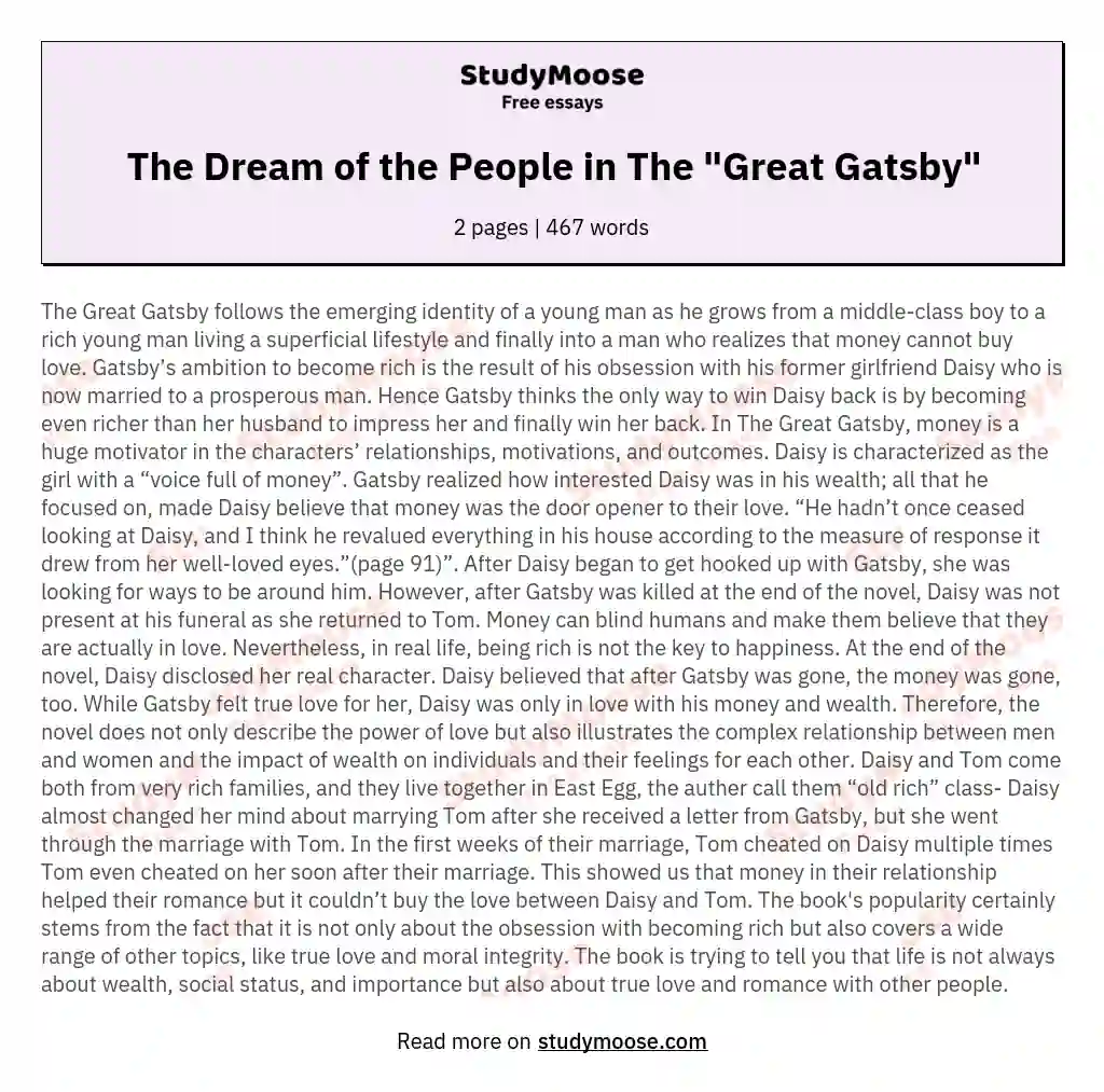 The Dream of the People in The "Great Gatsby" essay