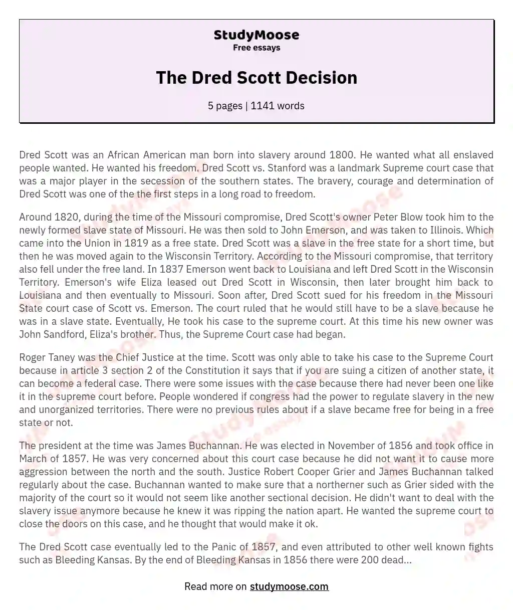 The Impact of Dred Scott vs. Stanford on American History essay