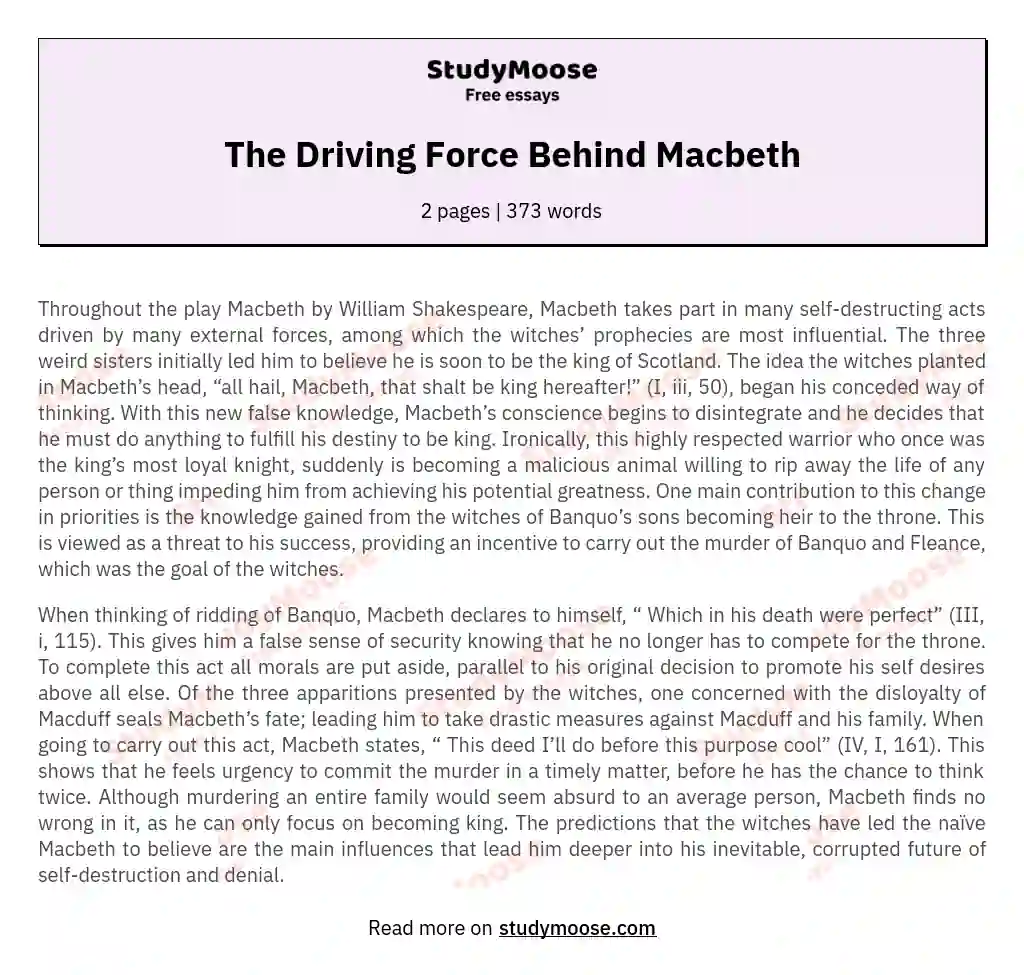 The Driving Force Behind Macbeth