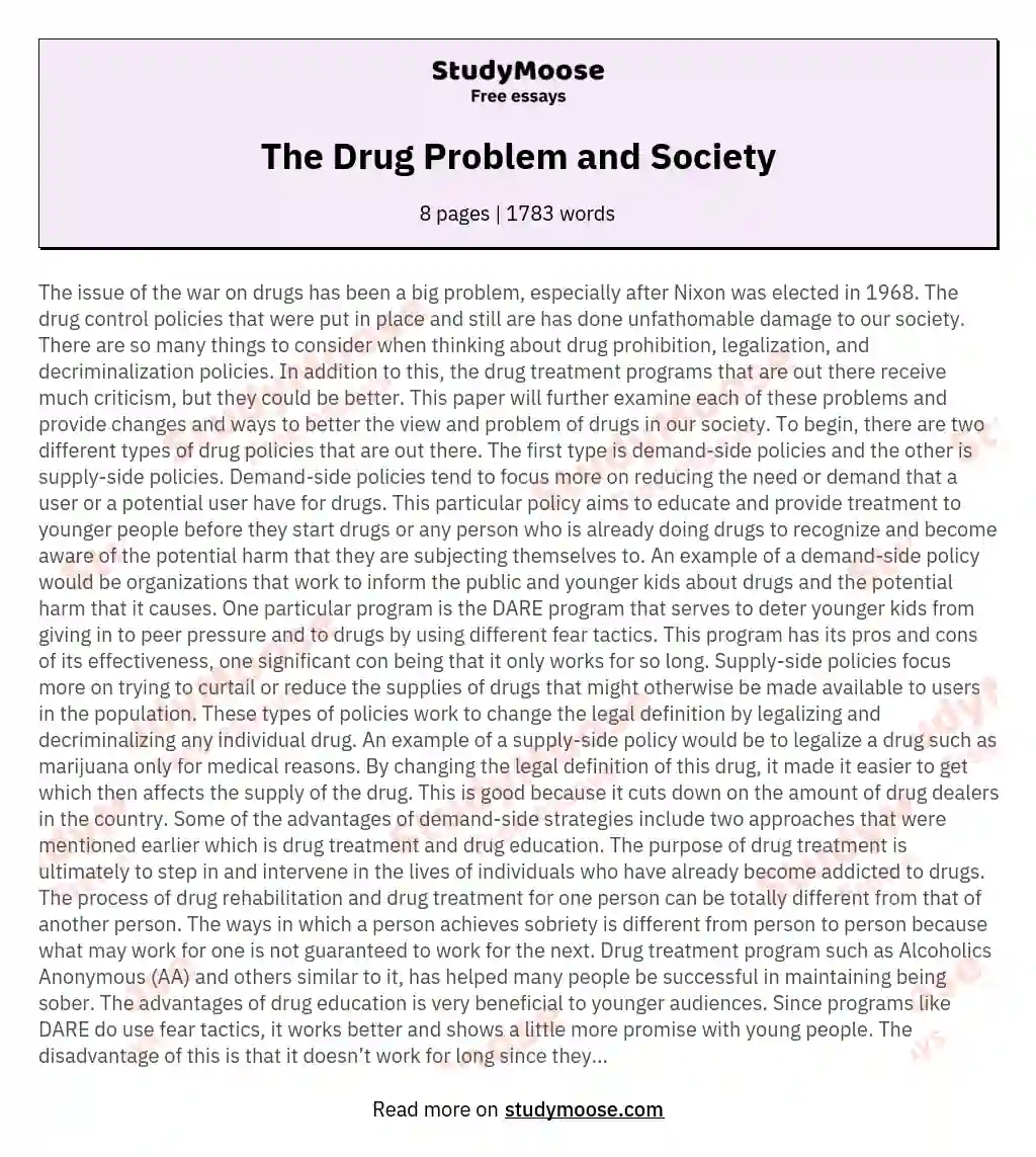The Drug Problem and Society essay