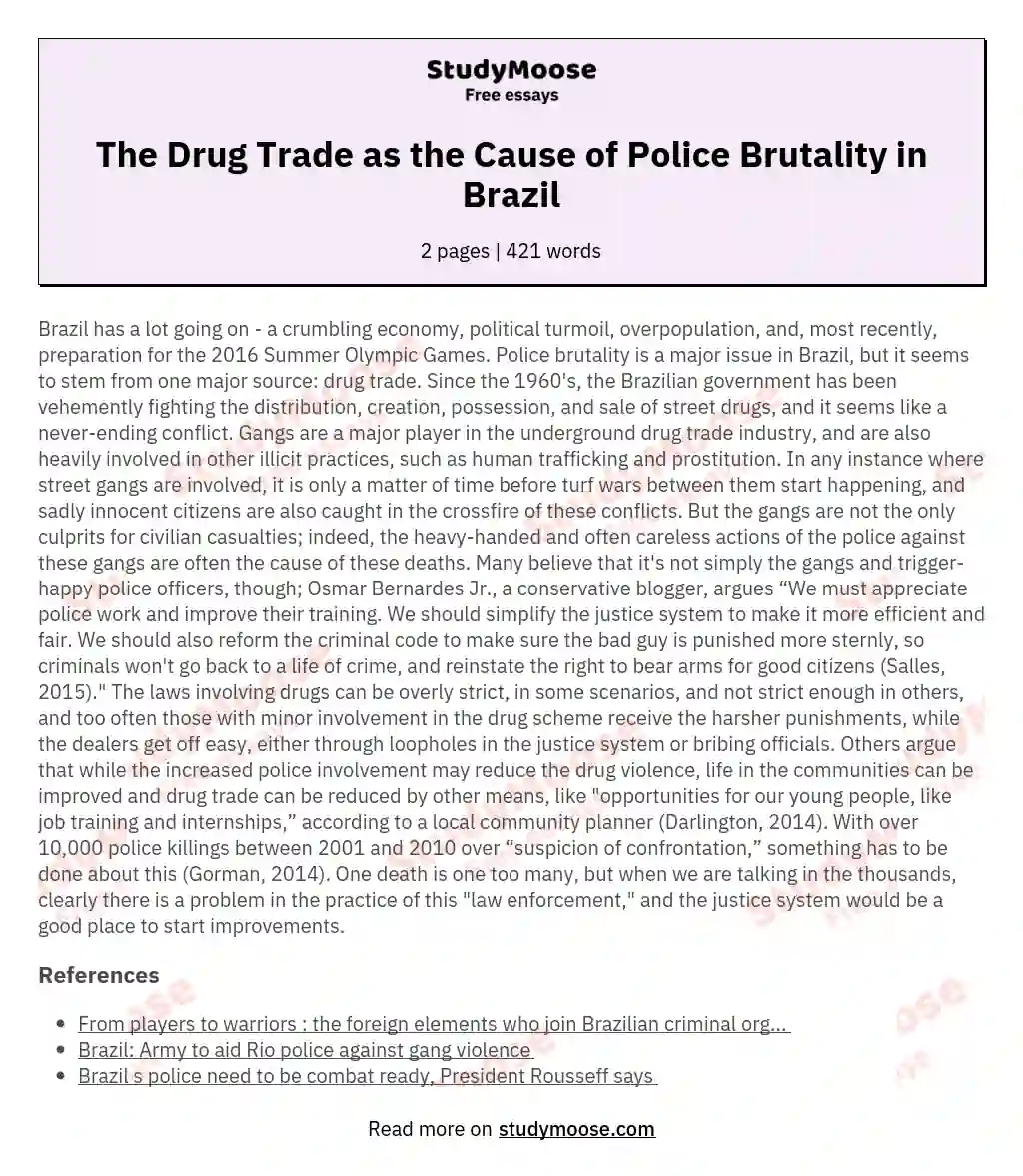 The Drug Trade as the Cause of Police Brutality in Brazil essay