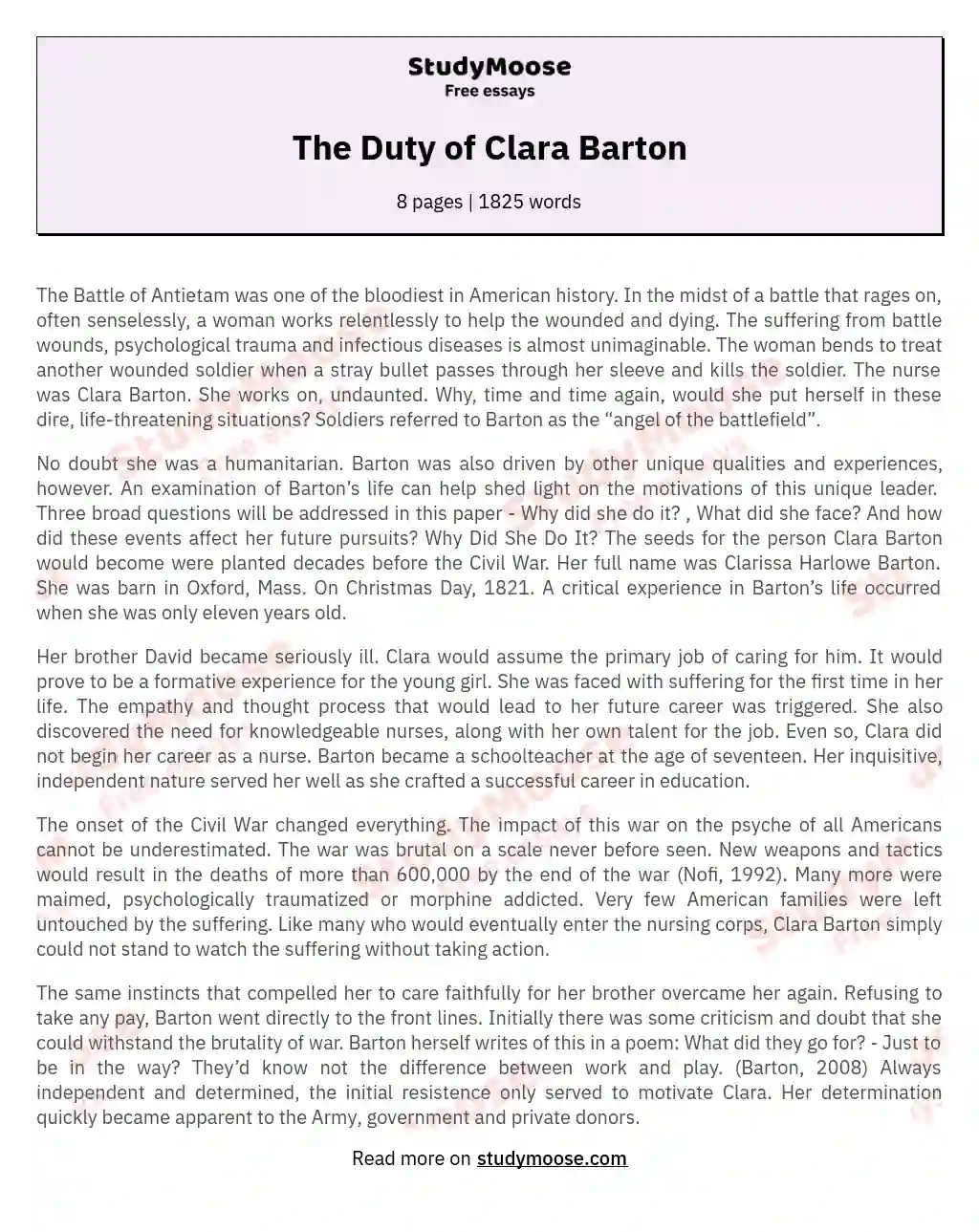 The Duty of Clara Barton essay