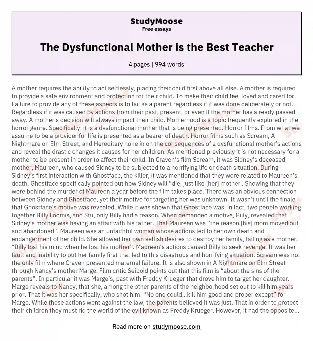 The Dysfunctional Mother is the Best Teacher essay