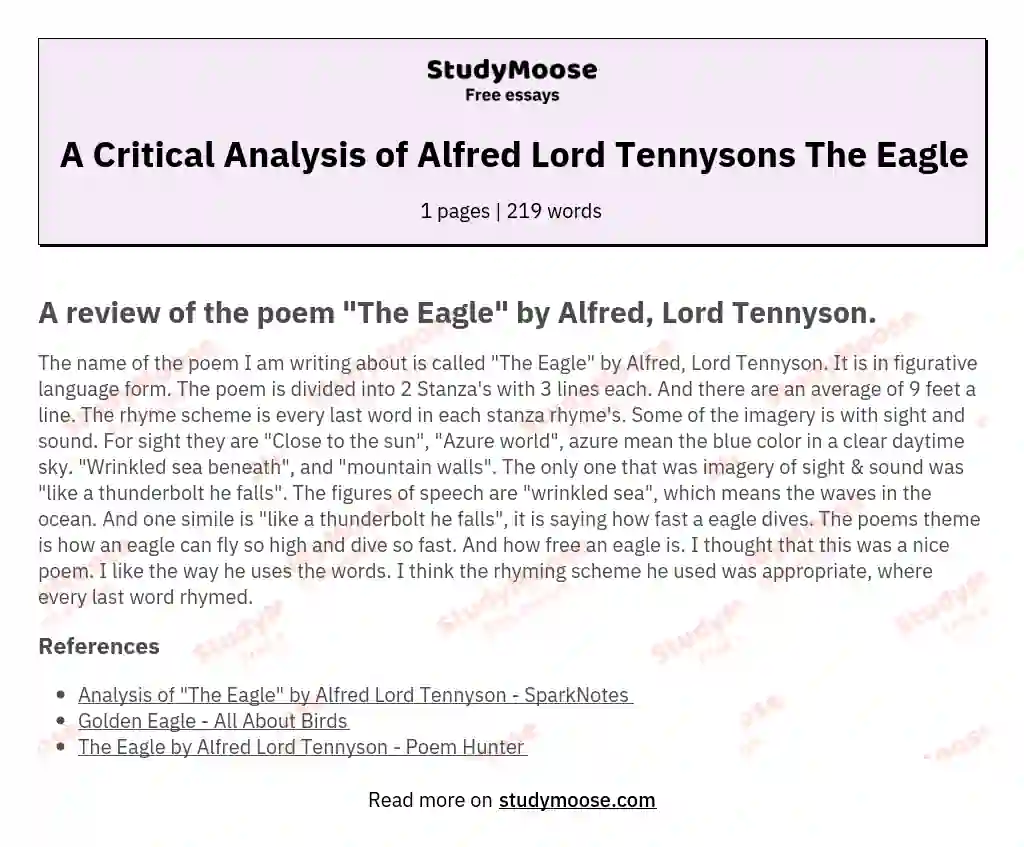 A Critical Analysis of Alfred Lord Tennysons The Eagle essay
