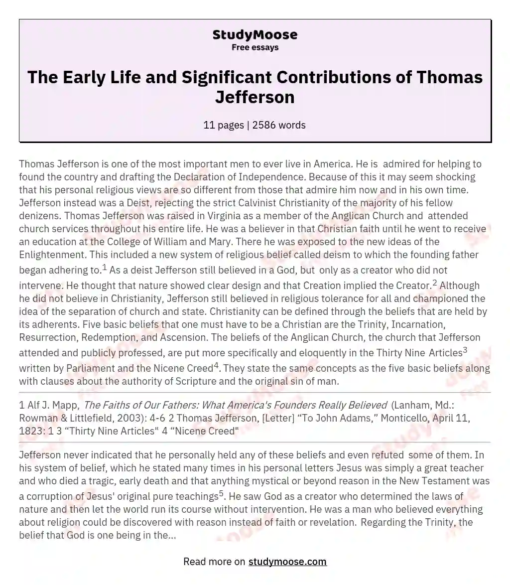 The Early Life and Significant Contributions of Thomas Jefferson