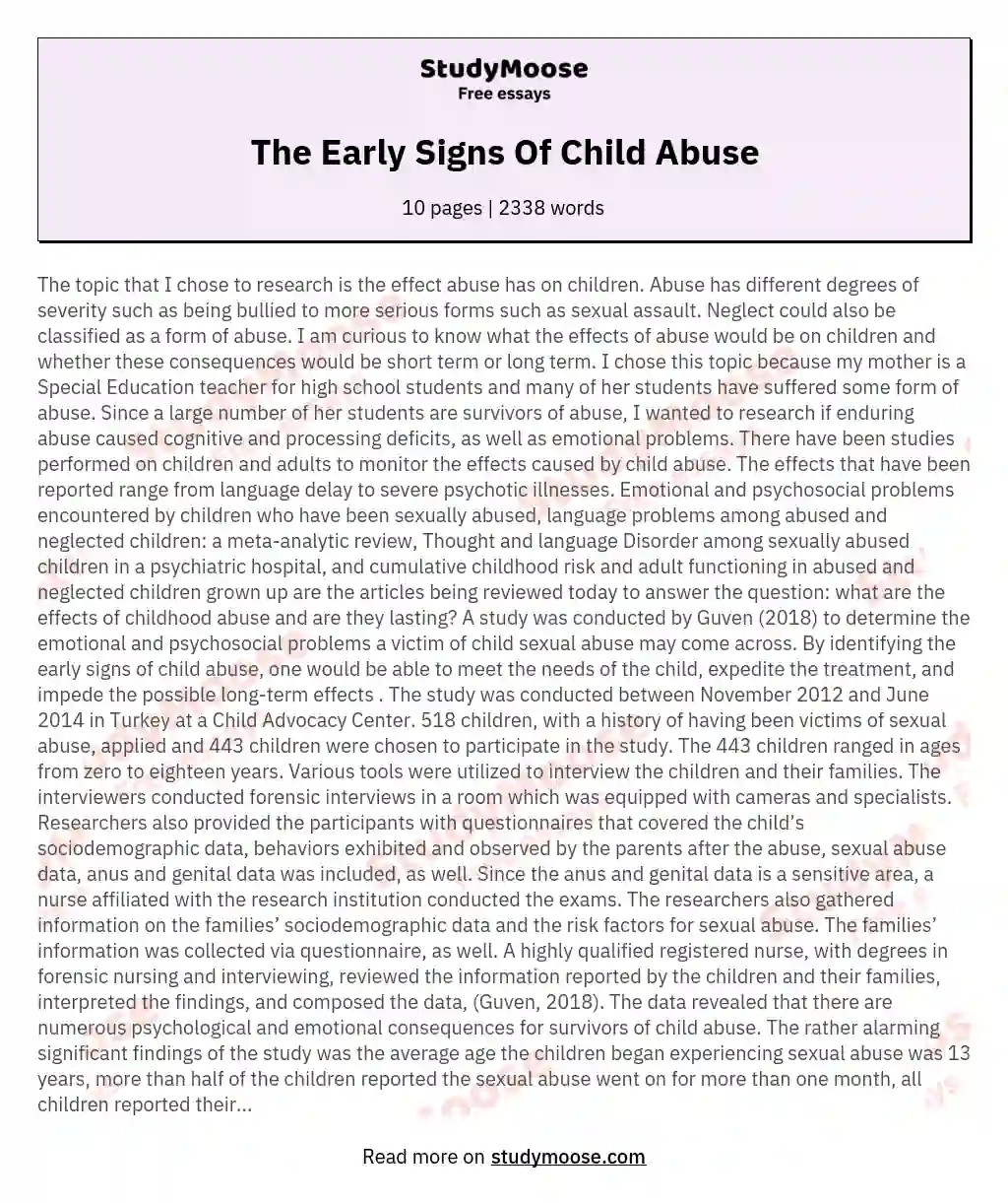 The Early Signs Of Child Abuse essay