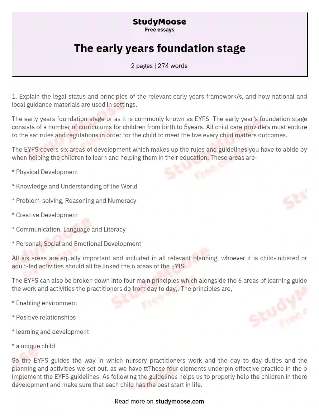 The early years foundation stage essay