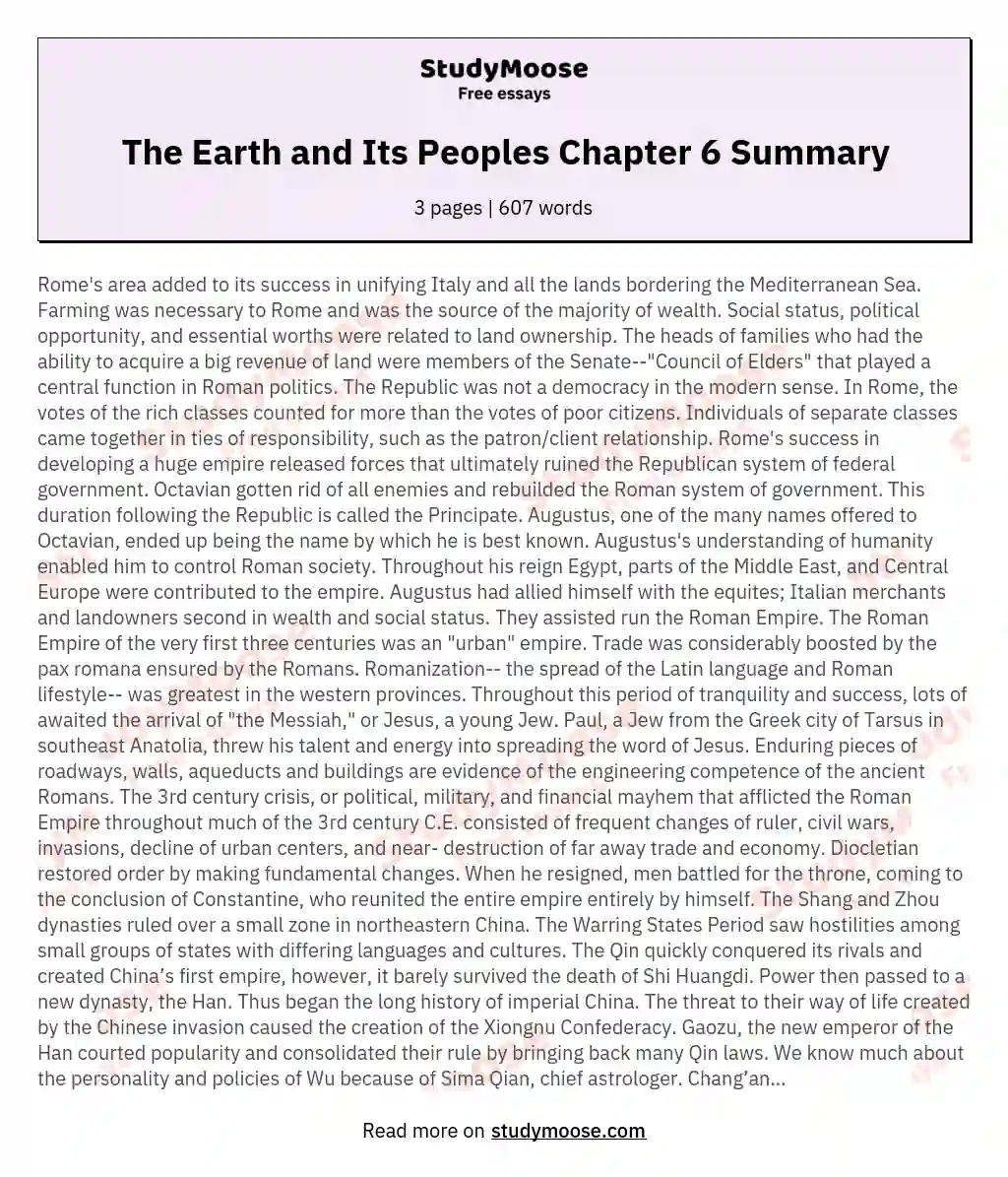 The Earth and Its Peoples Chapter 6 Summary essay